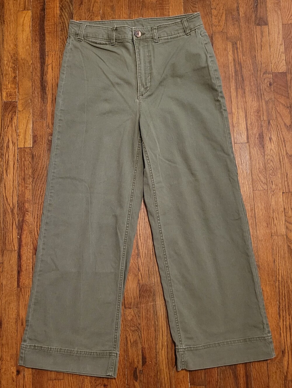Old Navy Olive Green Cropped Wide Leg Chinos sz 6 Cotton Blend Stretch High-Rise